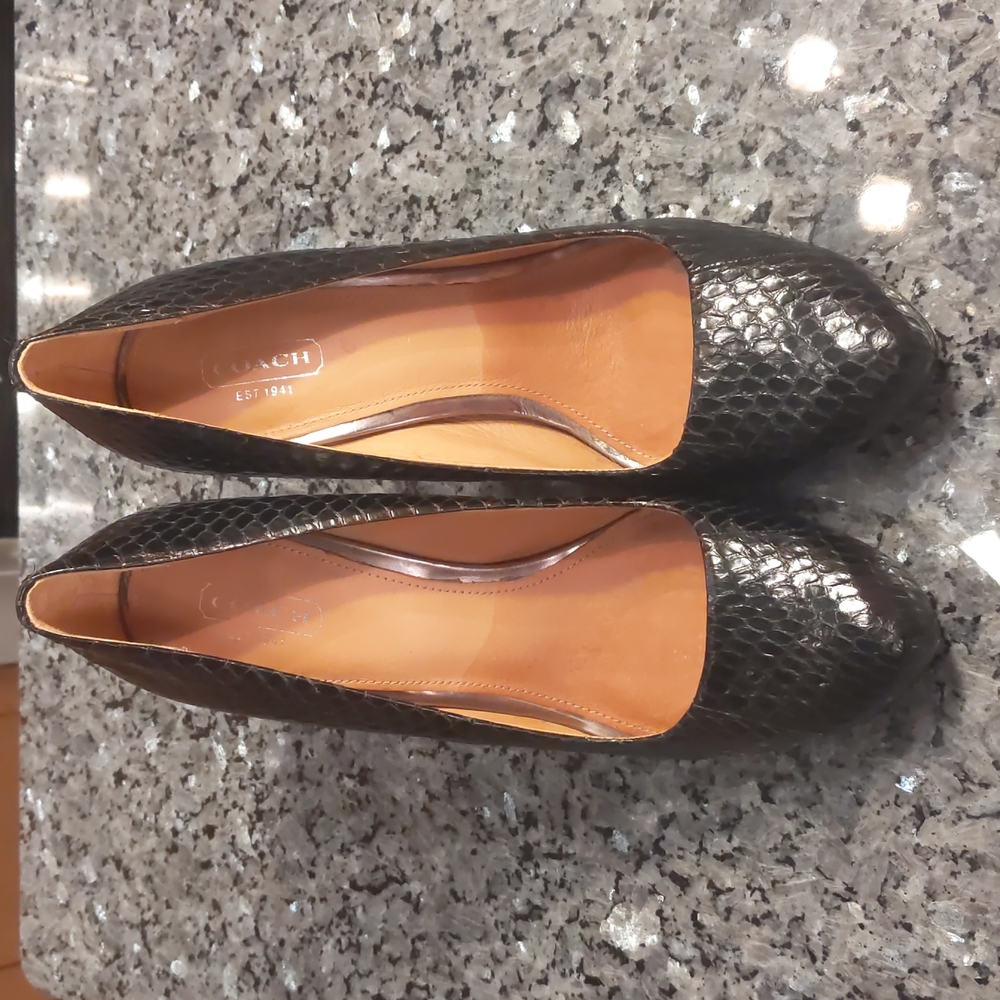 Coach Kristina black snakeskin platform 4.5 inch stilettos size 8.5